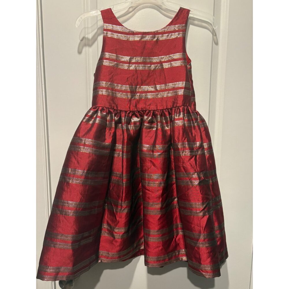 OshKosh Bgosh Girls Red & Gold Striped Holiday Dress Size 12 Polyester/Cotton